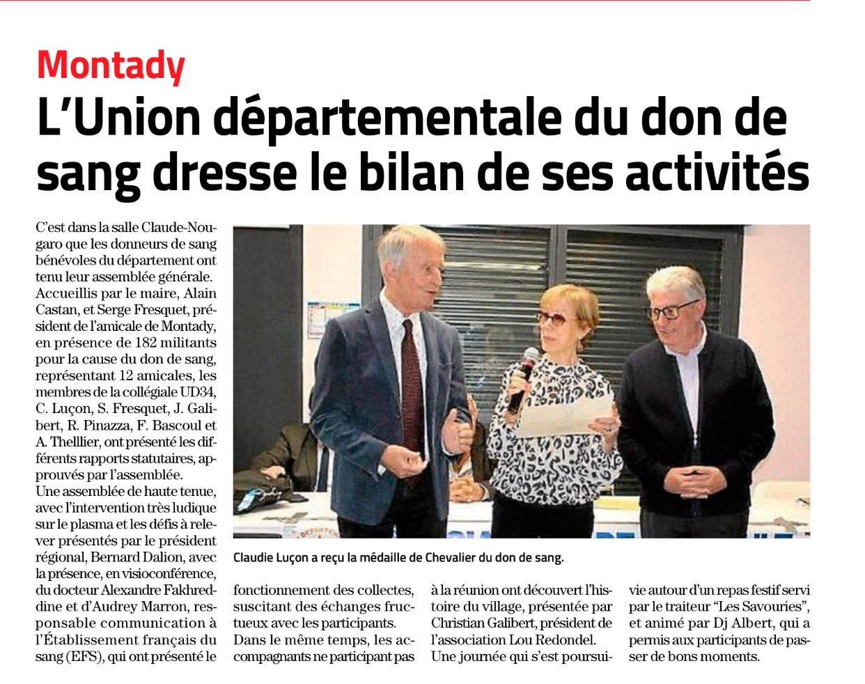 Article midi libre 1er avril 2025 l ud 34 du don de sang fait son bilan d activites a montady
