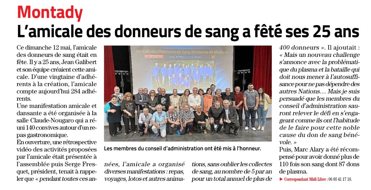 Article midi libre 25 ans adsbm 15 05 2024