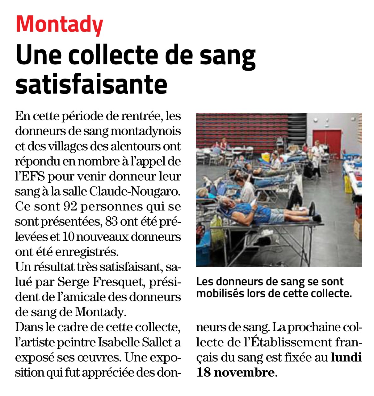 Article midi libre 27 09 2024 bilan collecte de montady