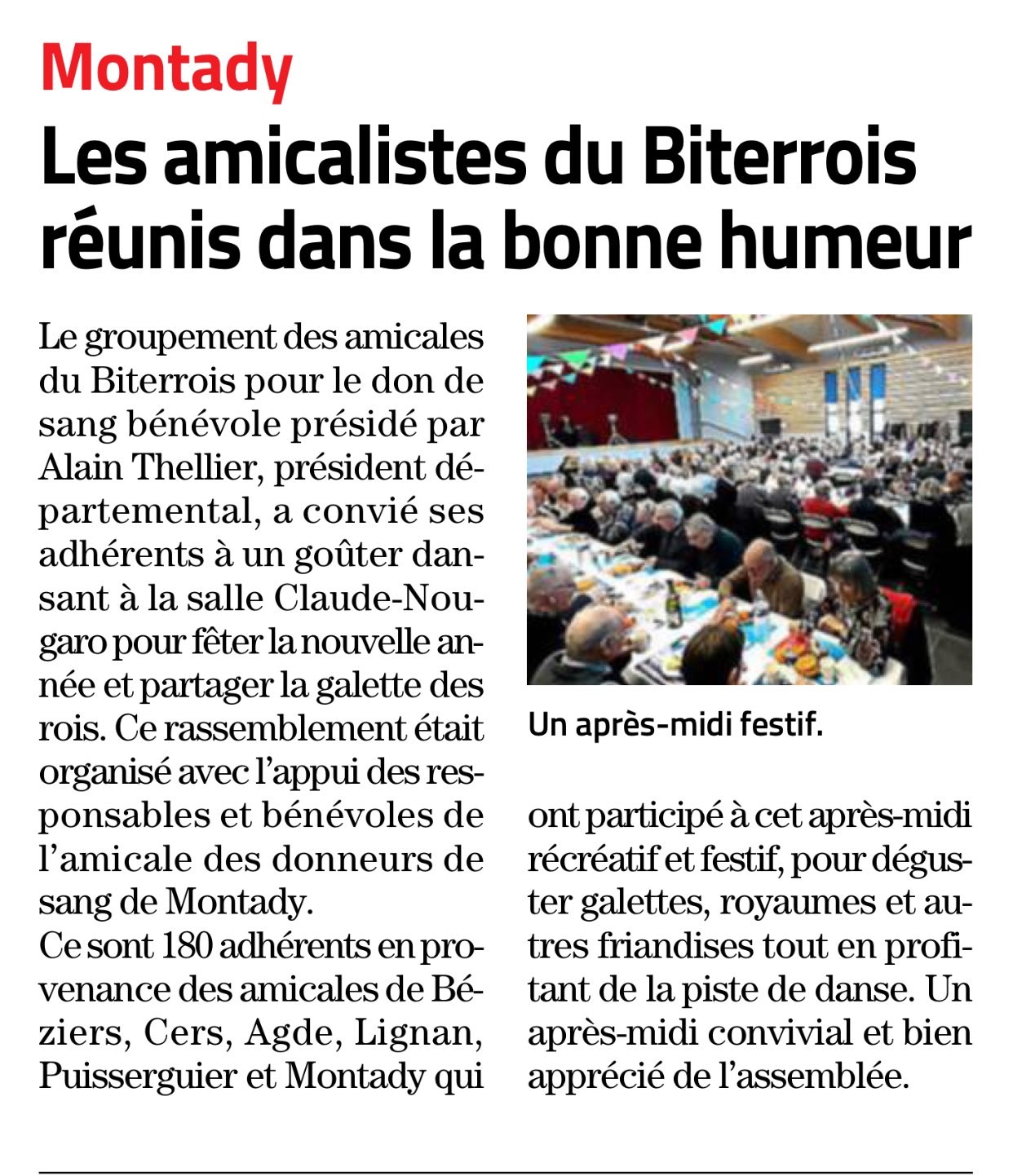 Article midi libre galette des rois donneurs de sang montady 18 janvier 2023