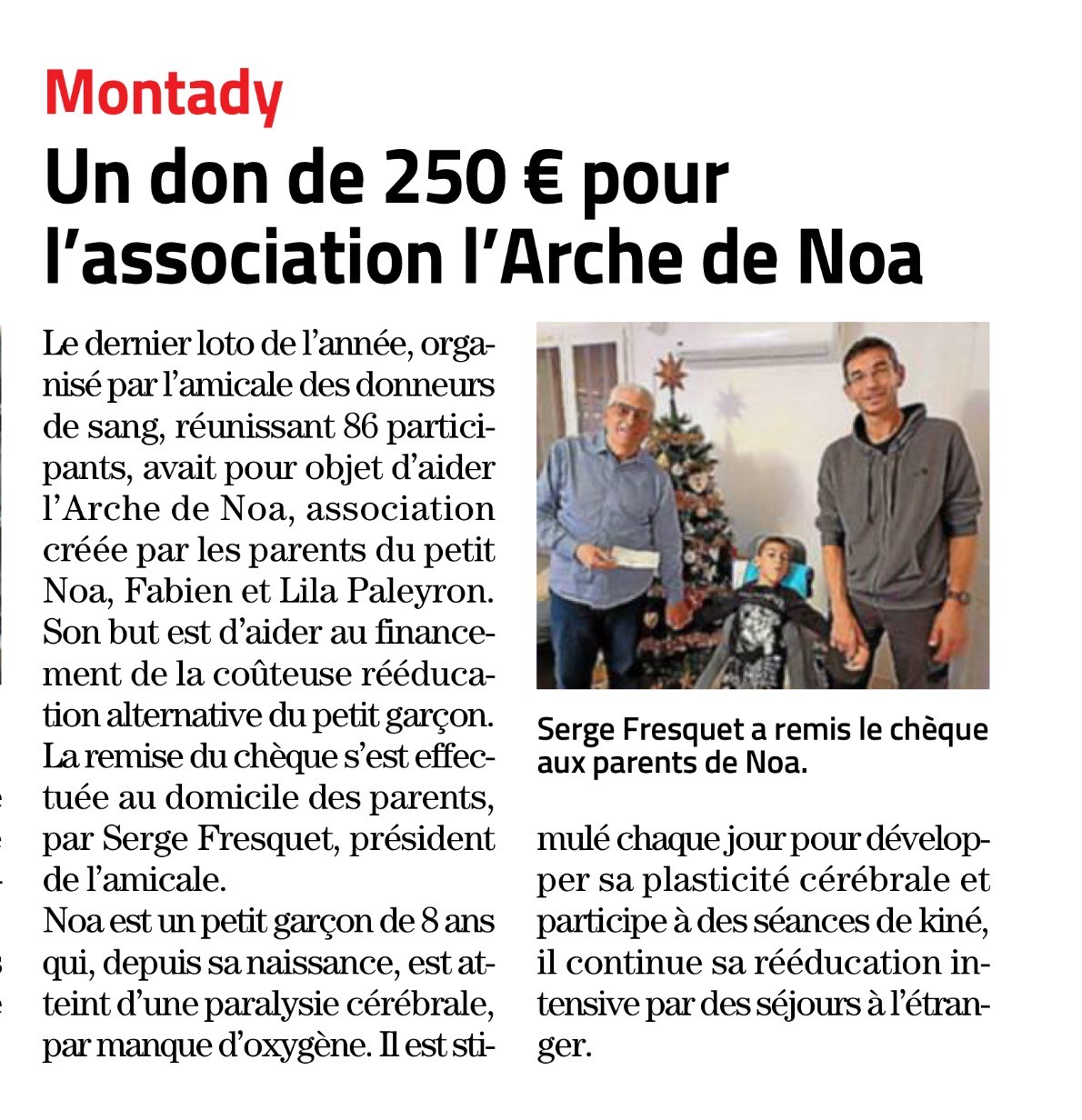 Article midi libre les donneurs de sang montadynois solidaires avec l arche de noa 31 12 2023