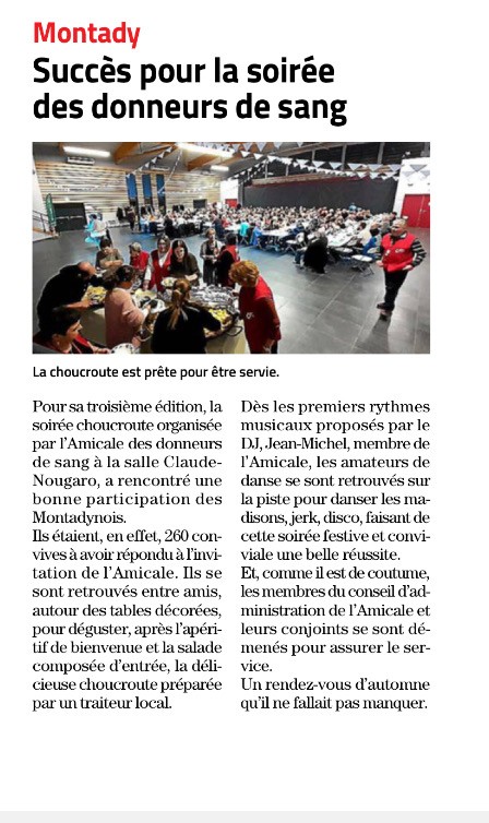 Article midi libre soiree choucroute adsbm 2 decembre 2022