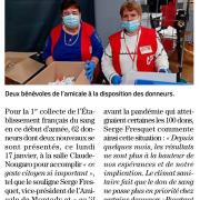 Article Midi Libre collecte de sang Montady 17 janvier 2022
