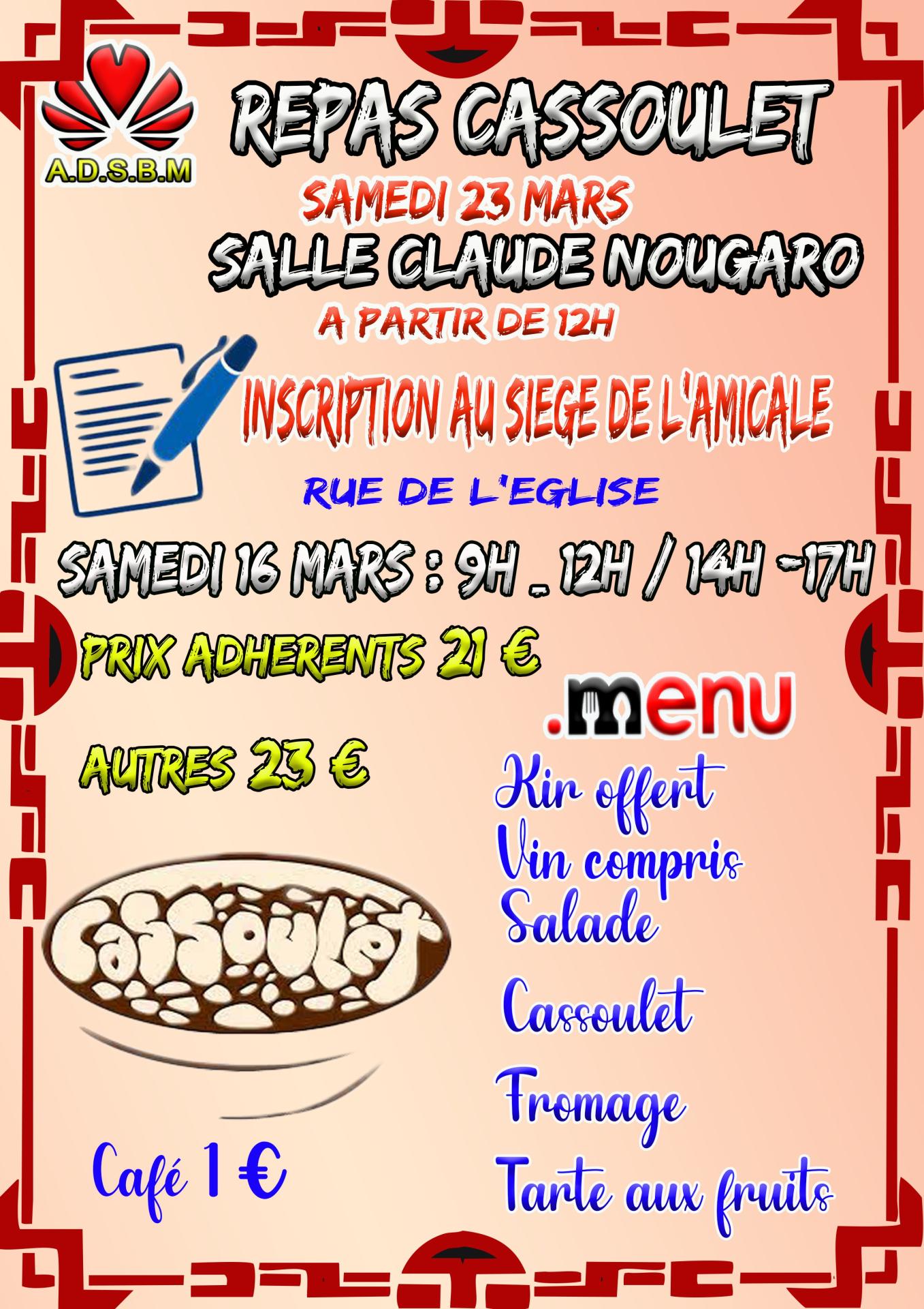 Affiche michel tortes repas cassoulet adsbm 23 03 2024