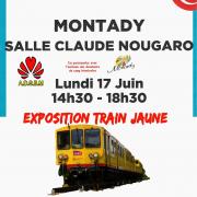 Flyer don de sang montady et exposition train jaune 17 06 2024