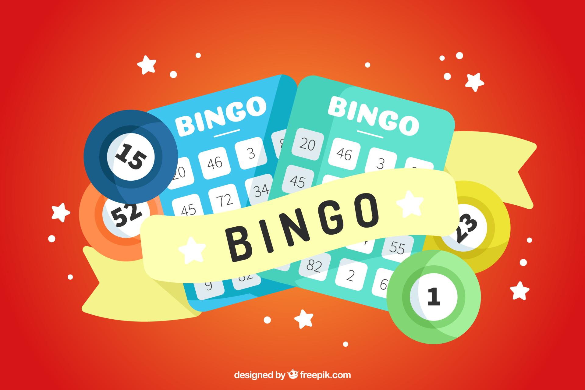 Illustration bingo jaune et bleu sur fond rouge