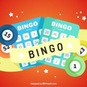 Illustration bingo jaune et bleu sur fond rouge