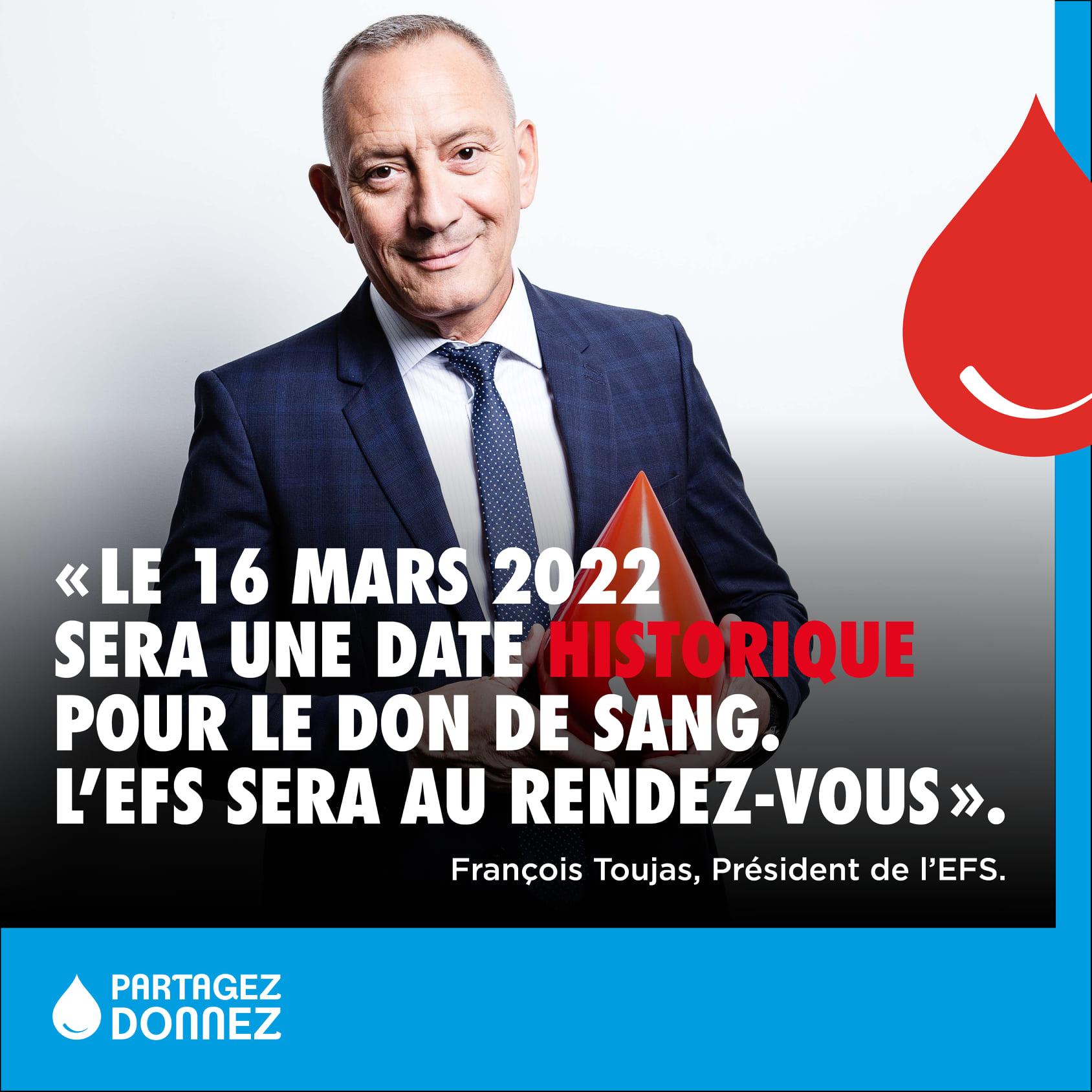 Message don de sang ouvert aux homosexuels le 16 mars 2022 avec francois toujas