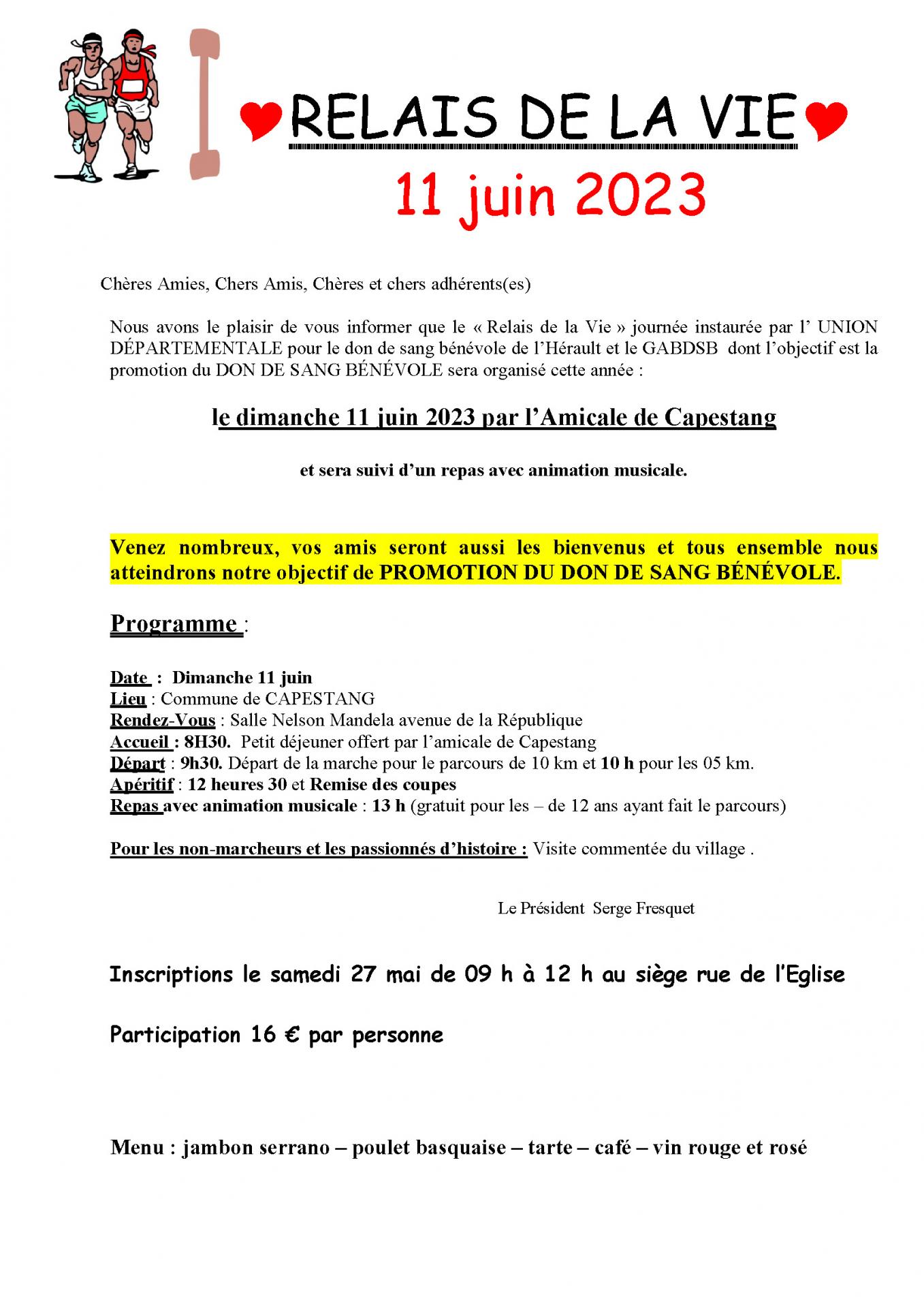 Programme relais de la vie adsbm capestang 11 juin 2023