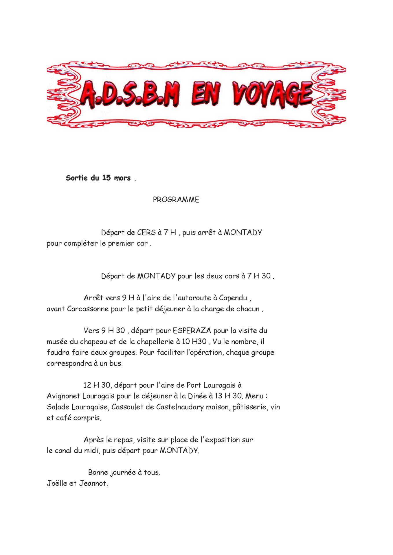 Sortie esperaza adsbm du 15 mars 2025
